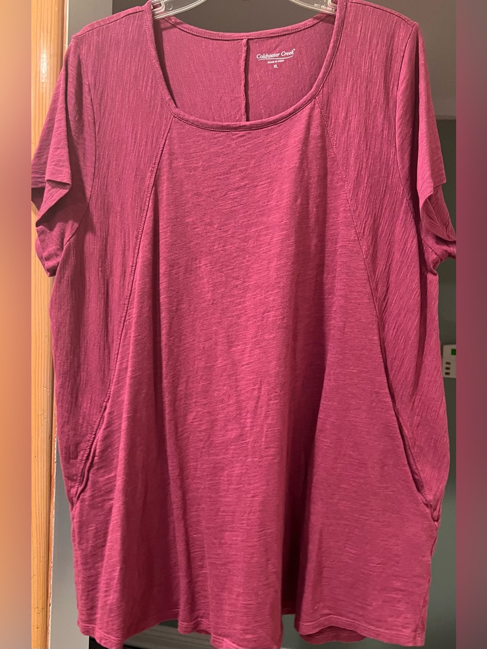 Coldwater Creek Women's Short Sleeve Ease Slub Tunic Top - Violet Fields